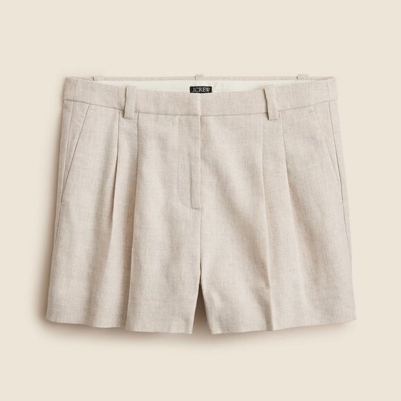 NWT J.CREW Lucia Short in Stretch Linen Blend Pleated Flax Ivory Size 12 - Picture 1 of 8